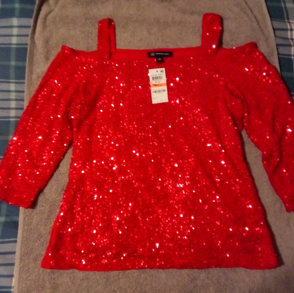 NWT - LS Sequin Cold Shoulder Top